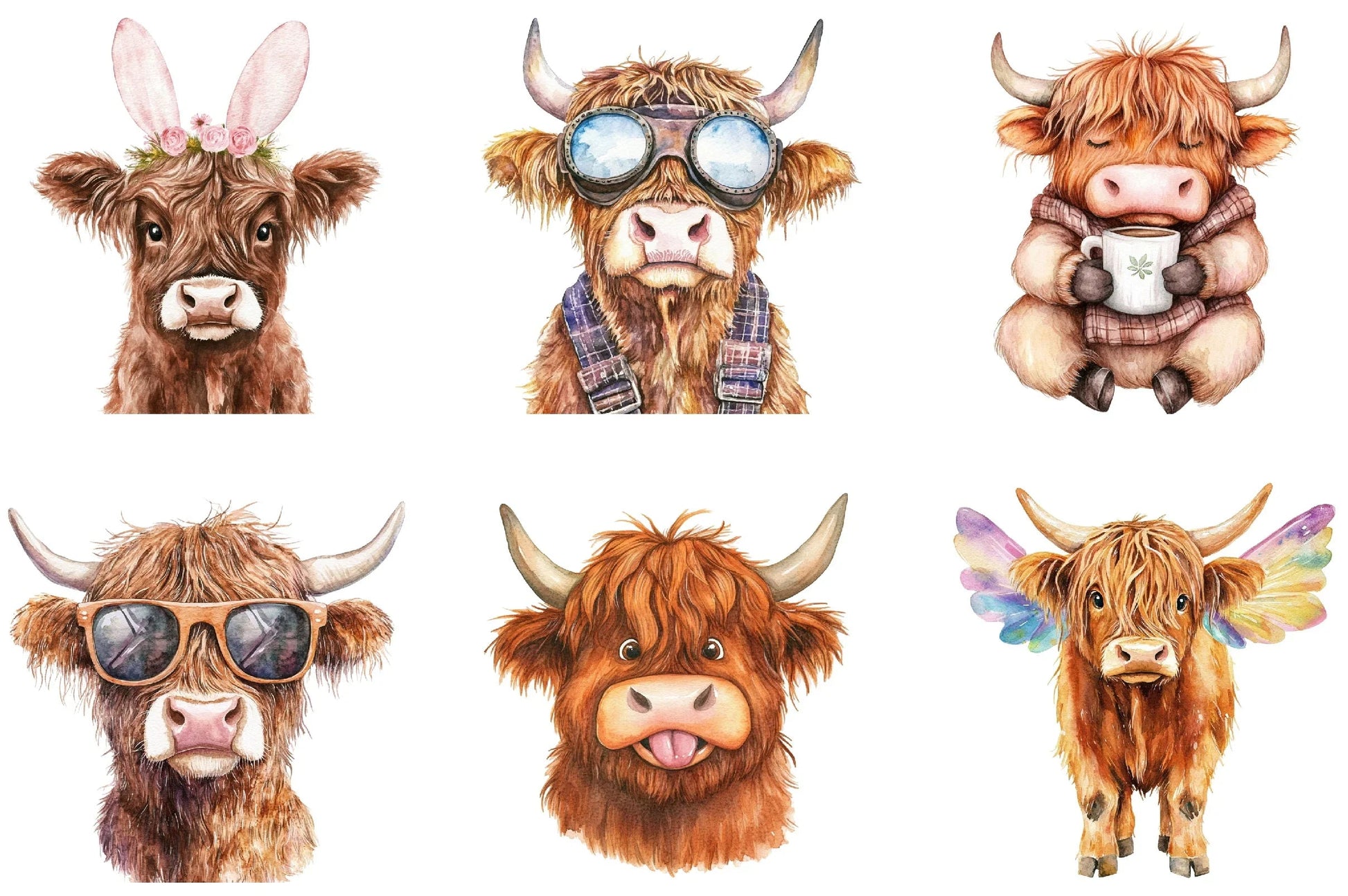 Funny Highland Cow Clipart Bundle - CraftNest - Digital Crafting and Art