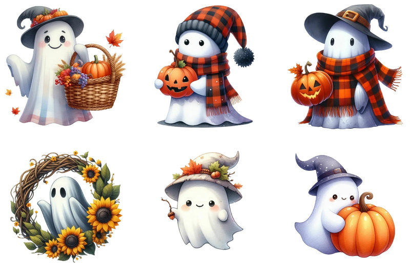 Cute Fall Halloween Ghost Clipart Bundle - CraftNest - Digital Crafting and Art