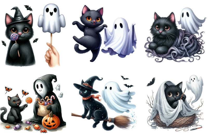 Funny Halloween Black Cat Ghost Clipart Bundle - CraftNest - Digital Crafting and Art