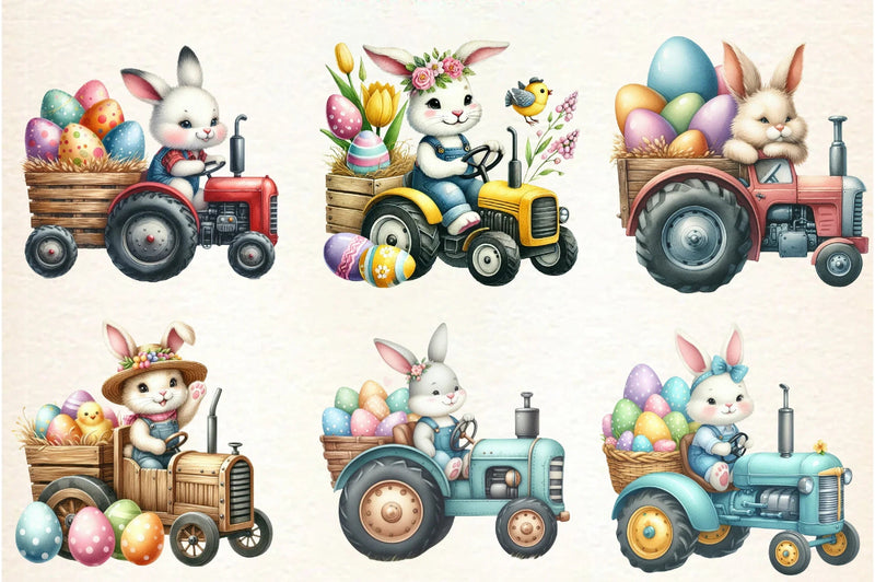 Easter Bunny Tractor Clipart Design Bundle - CraftNest - Digital Crafting and Art