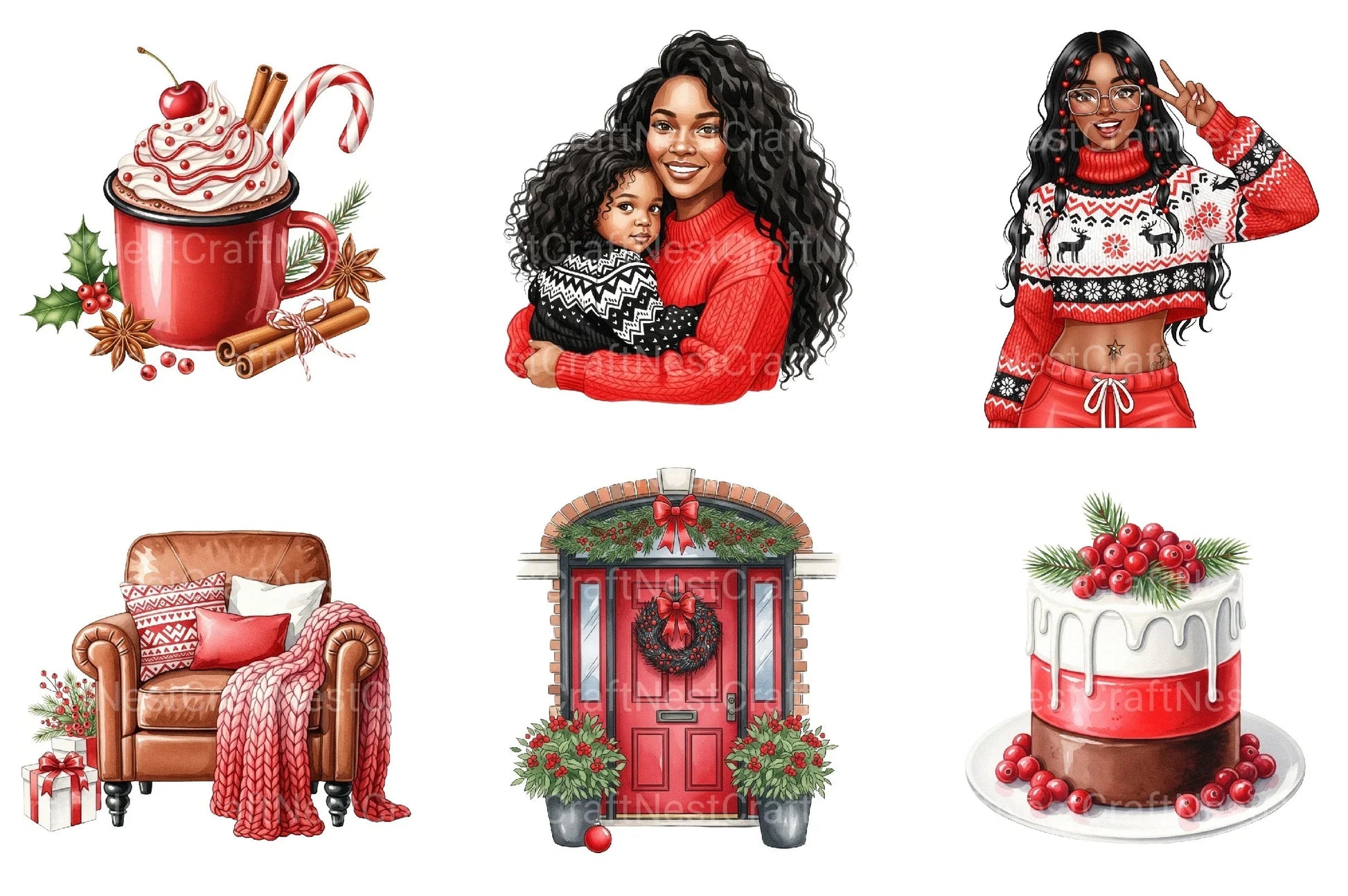 Cozy Family Christmas Clipart Bundle - CraftNest - Digital Crafting and Art