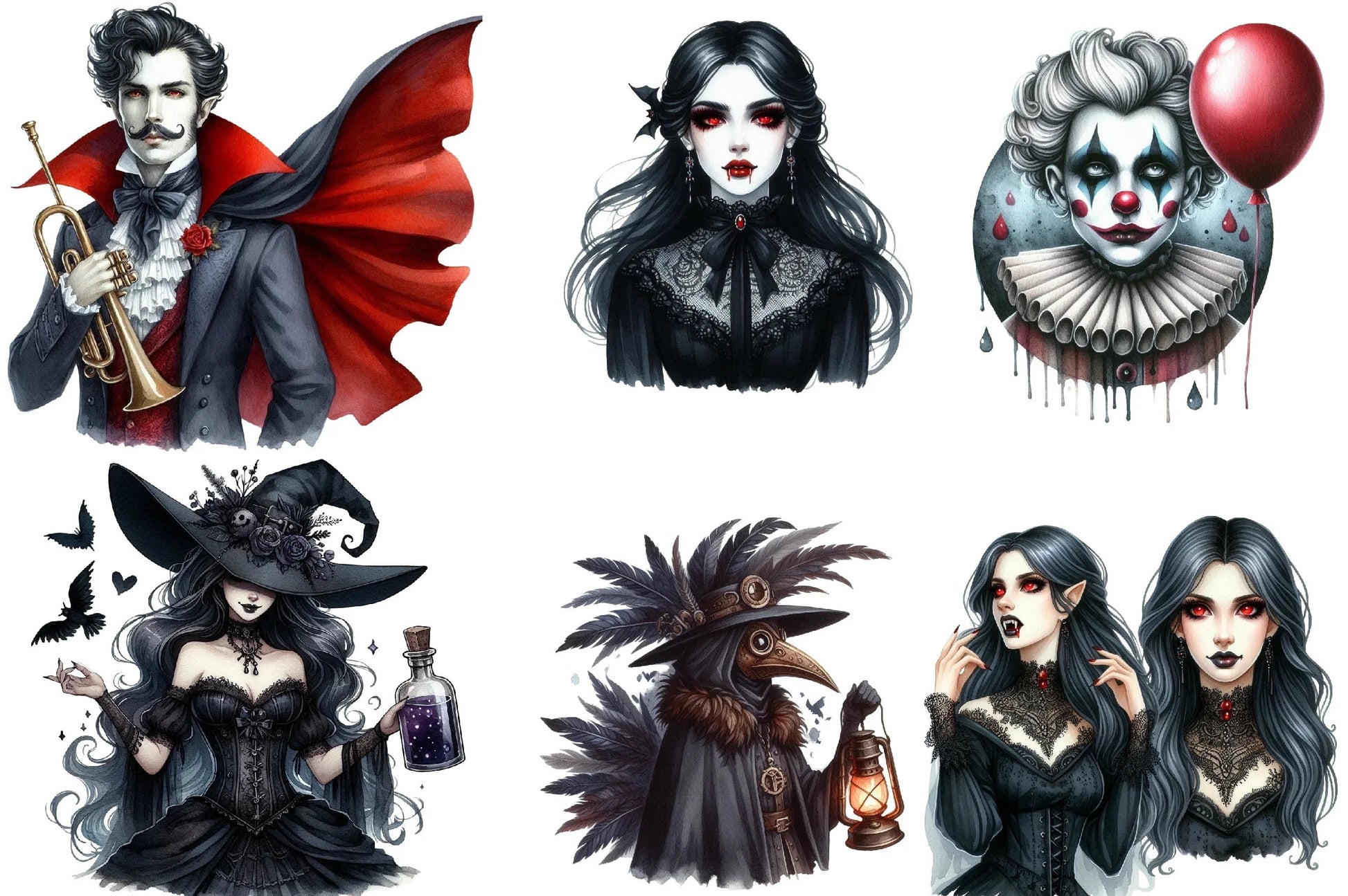 Gothic Halloween Characters Clipart Bundle - CraftNest - Digital Crafting and Art