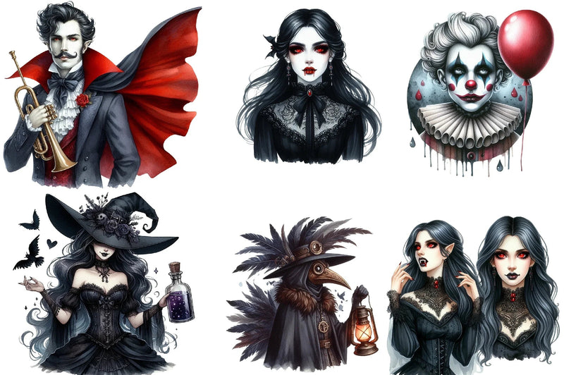 Gothic Halloween Characters Clipart Bundle - CraftNest - Digital Crafting and Art
