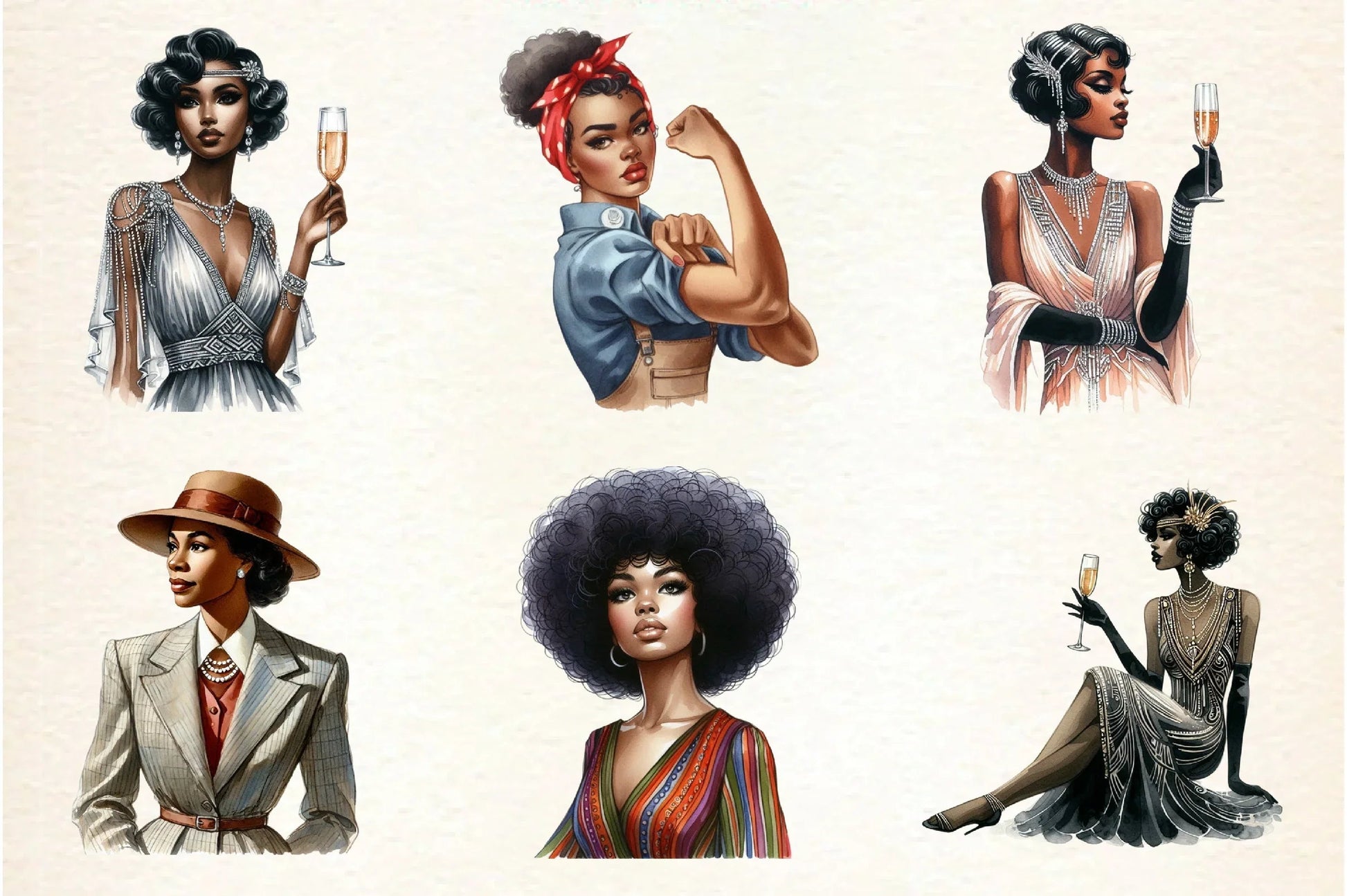 Vintage Black Women's Clipart Bundle - CraftNest - Digital Crafting and Art
