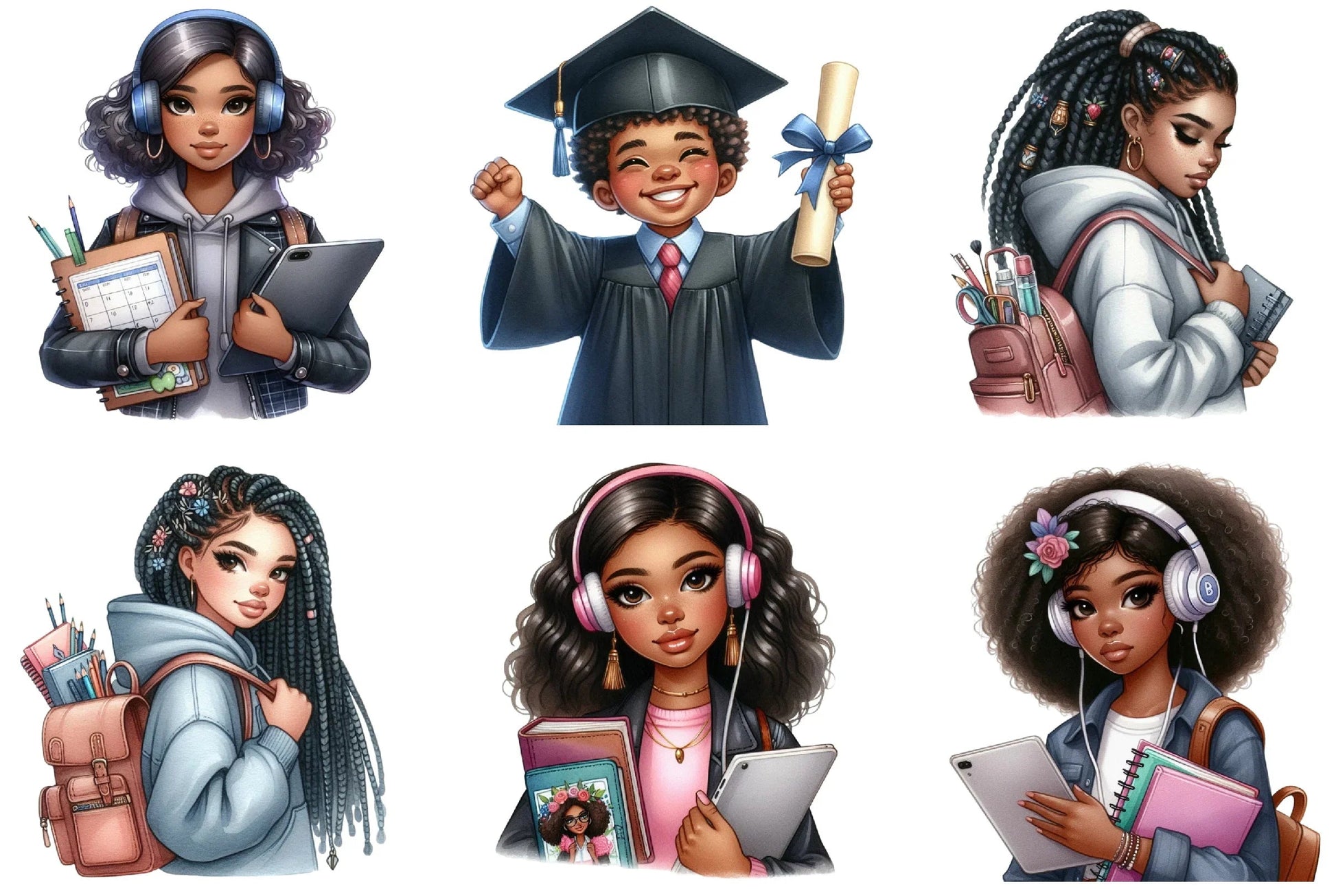 Black Kids Back to School Clipart Bundle - CraftNest - Digital Crafting and Art