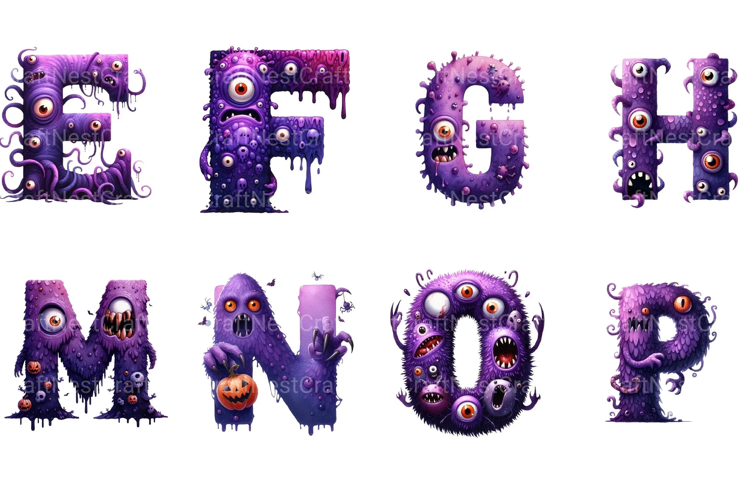 Purple Halloween Monster Alphabet Clipart Bundle - CraftNest - Digital Crafting and Art