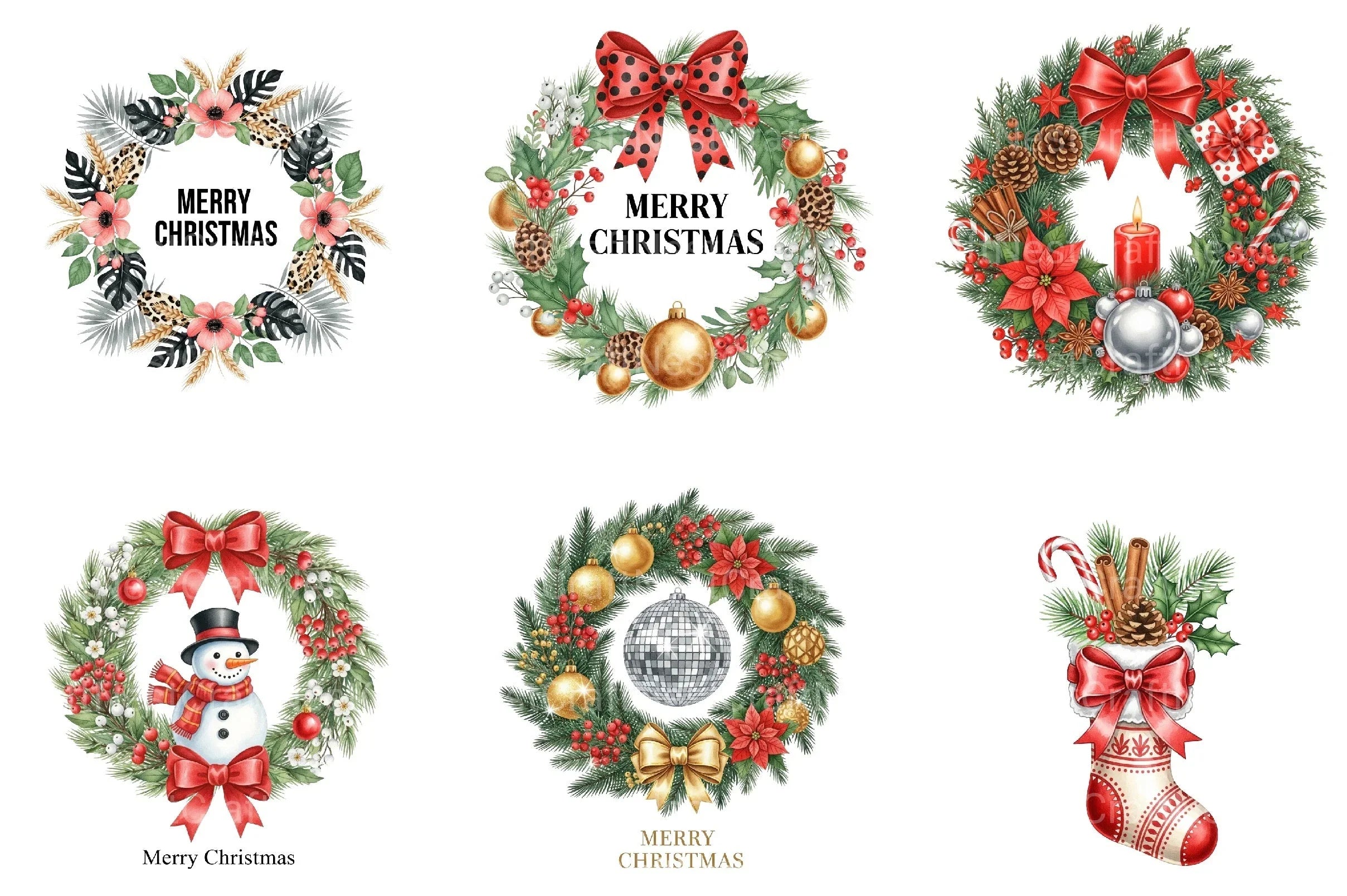 Christmas Wreath Clipart Bundle 1 - CraftNest - Digital Crafting and Art