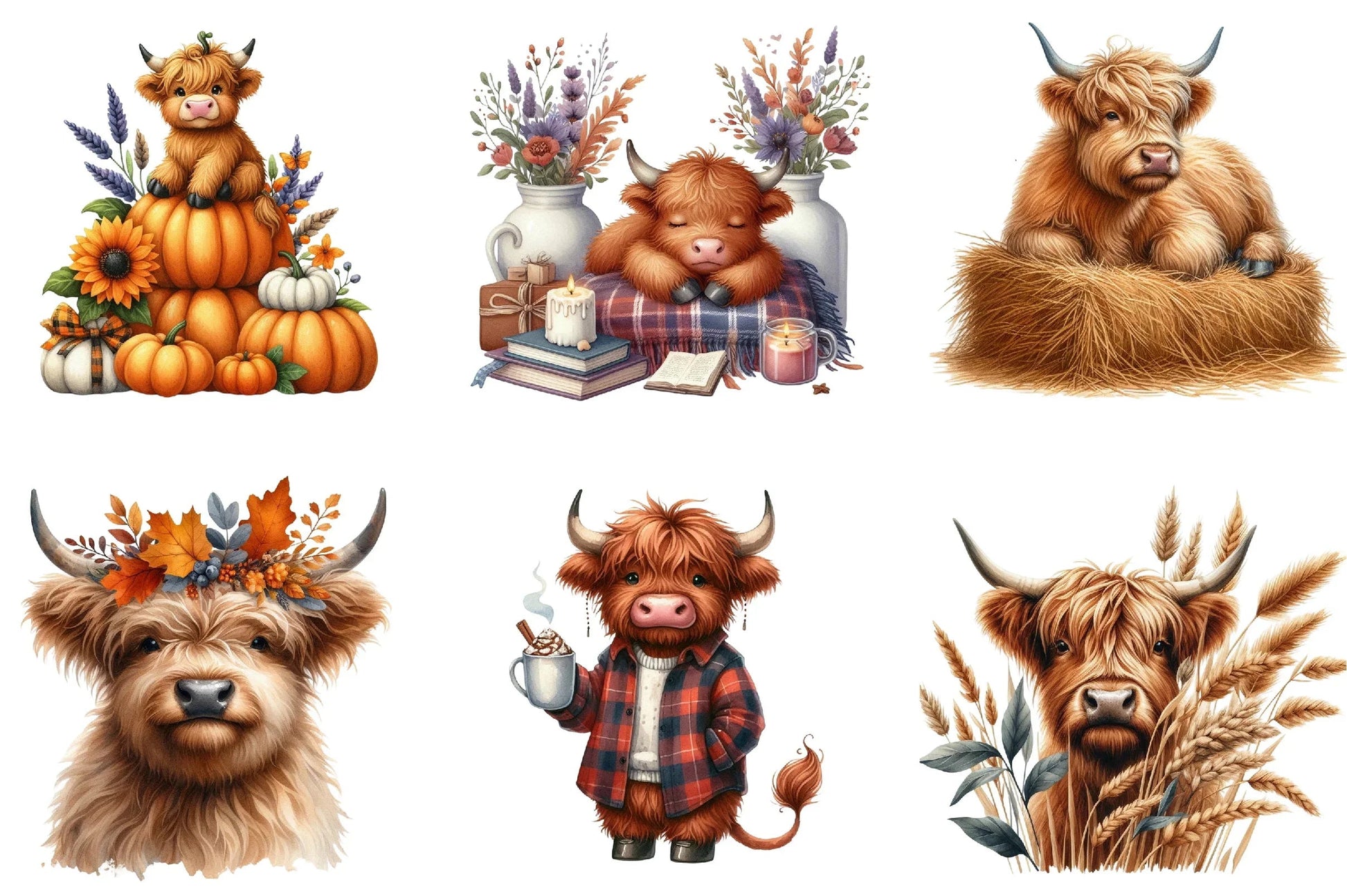 Autumn Highland Cows Clipart Bundle - CraftNest - Digital Crafting and Art