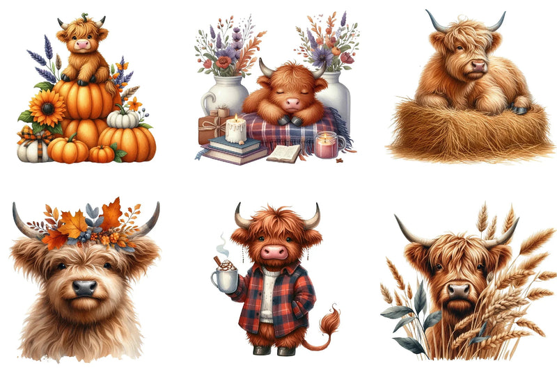 Autumn Highland Cows Clipart Bundle - CraftNest - Digital Crafting and Art