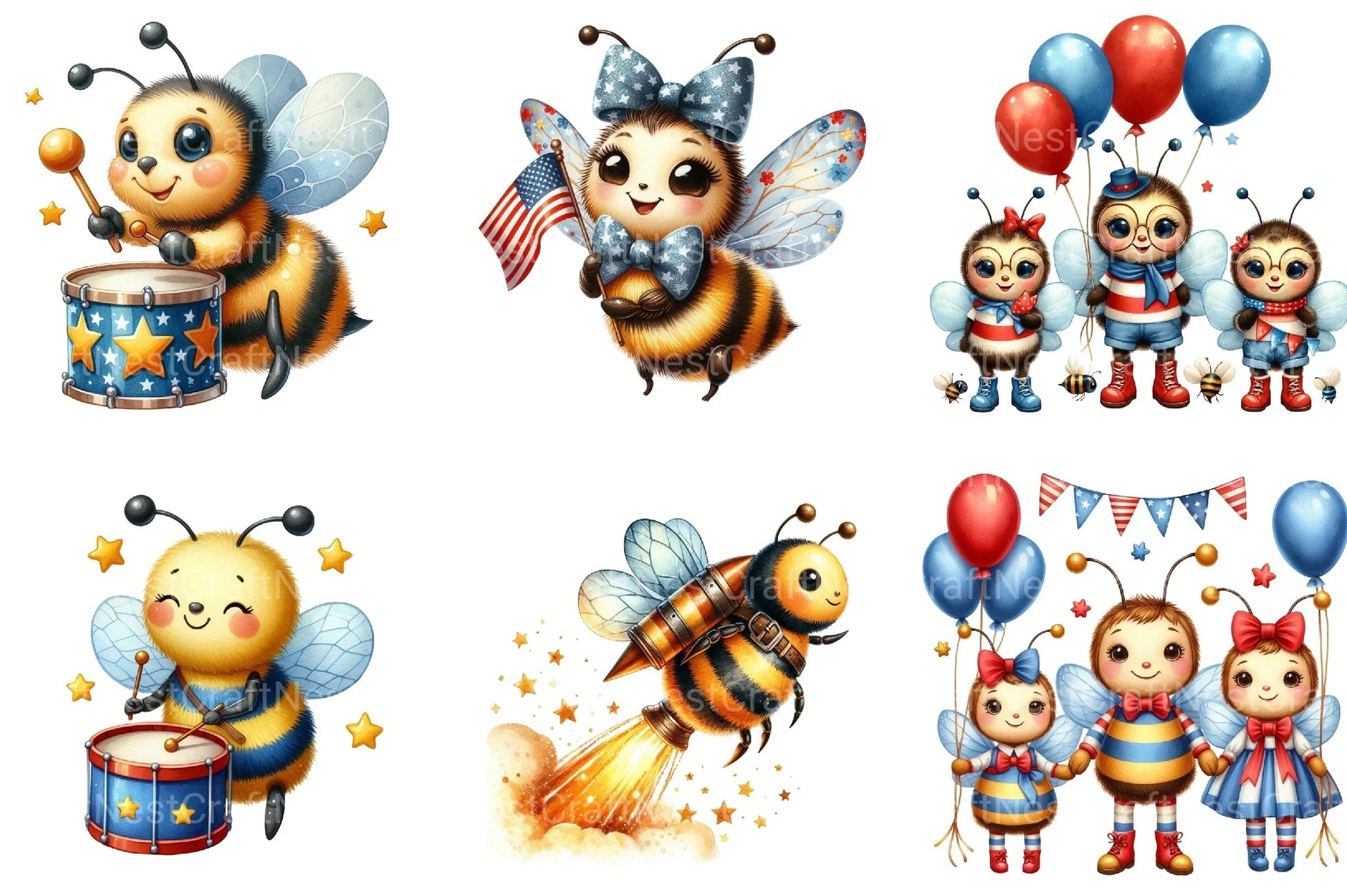 4th of July Bee Clipart Bundle 99 - CraftNest - Digital Crafting and Art