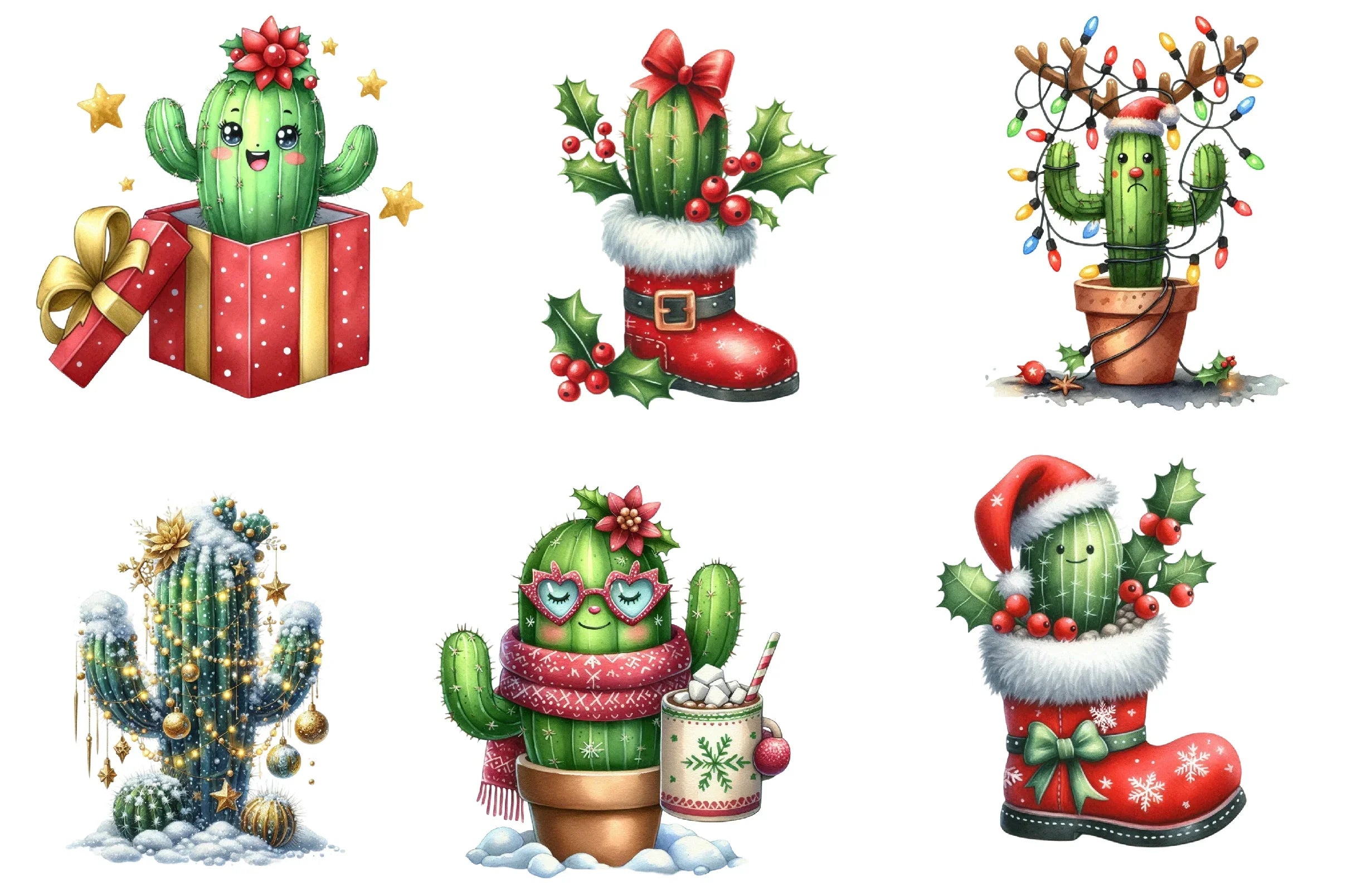 Christmas Cactus Clipart Bundle - CraftNest - Digital Crafting and Art