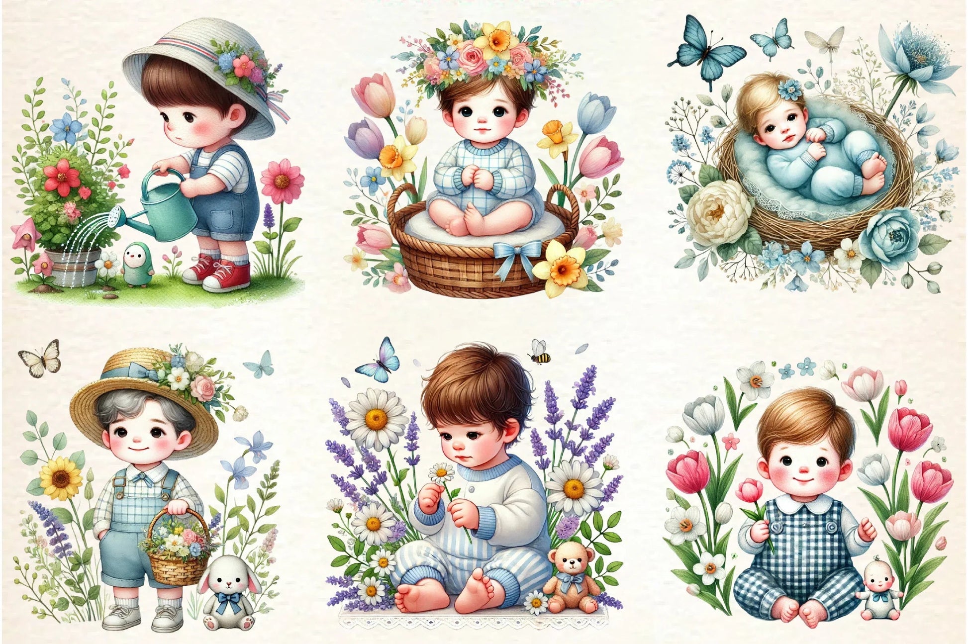 Cute Spring Baby Boy Flowers Clipart Bundle - CraftNest - Digital Crafting and Art