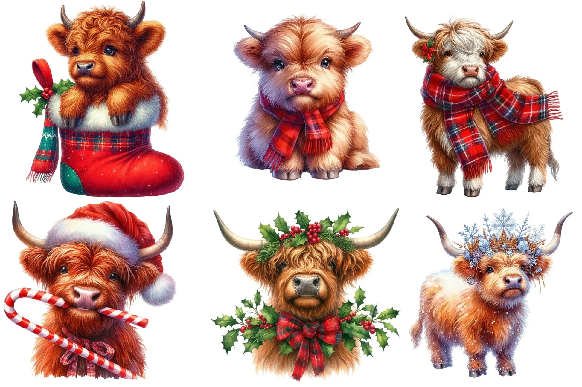 Christmas Highland Cows Clipart Bundle - CraftNest - Digital Crafting and Art