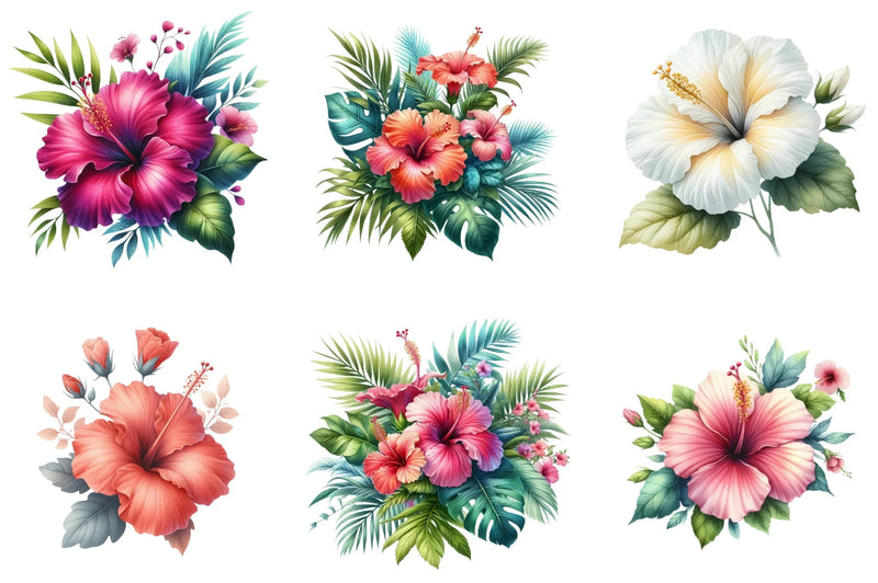 Summer Hibiscus Flowers Clipart Bundle - CraftNest - Digital Crafting and Art