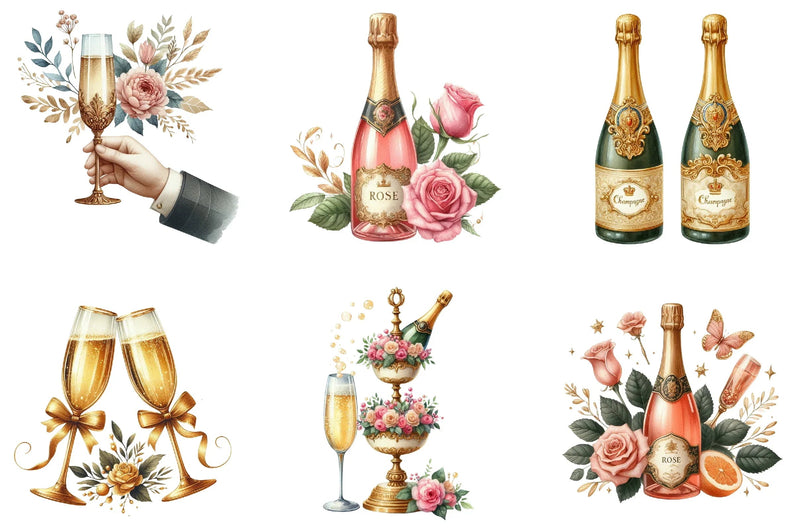 Vintage Champagne Clipart Bundle - CraftNest - Digital Crafting and Art