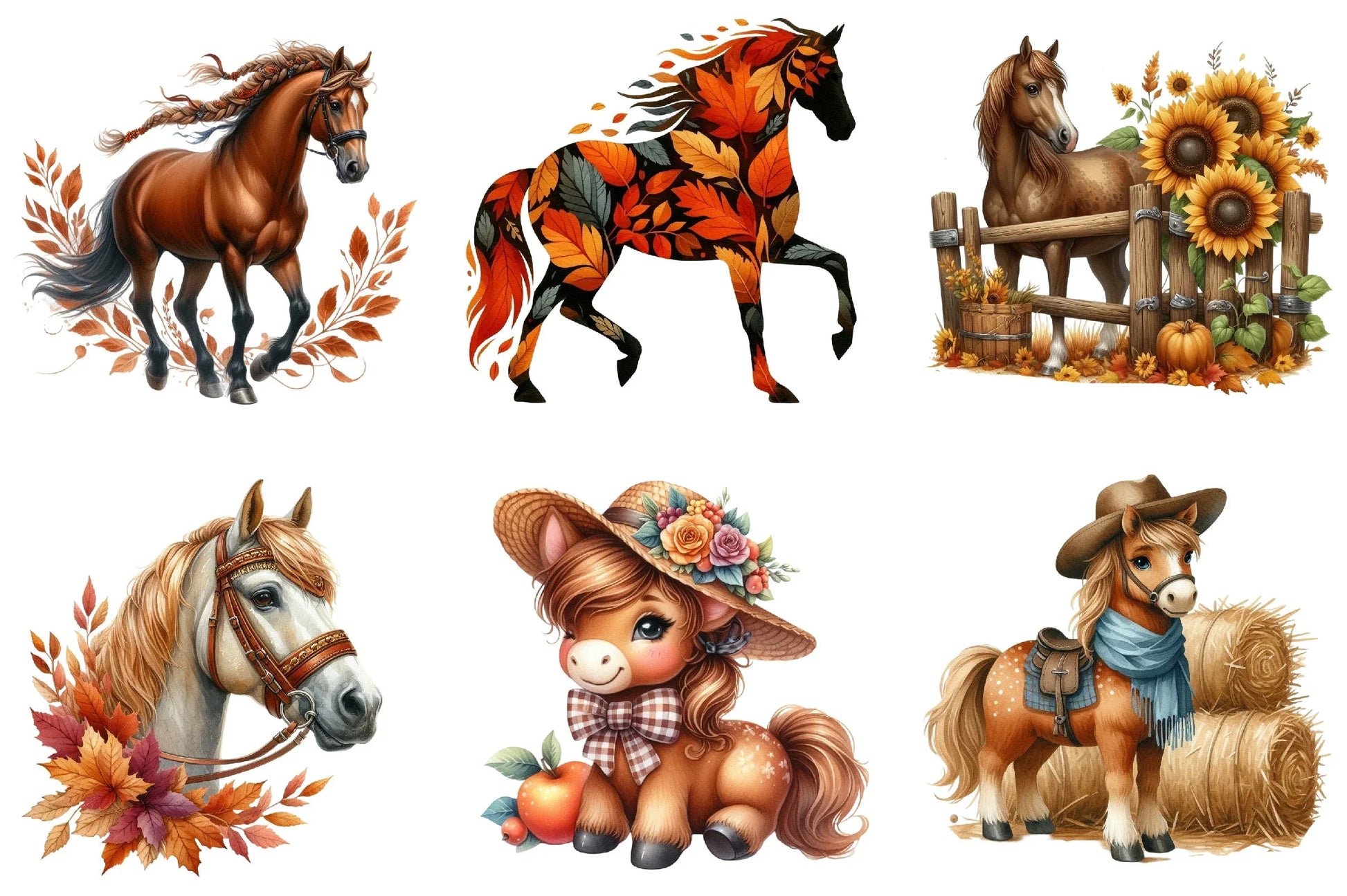 Autumn Brown Horse Clipart Bundle - CraftNest - Digital Crafting and Art