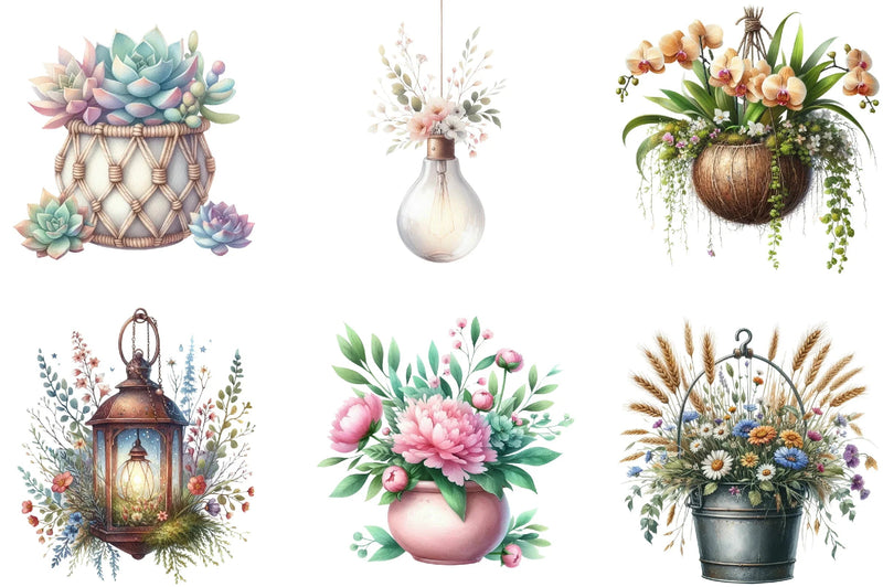 Flower Hanging Plant Vase Clipart Bundle - CraftNest - Digital Crafting and Art