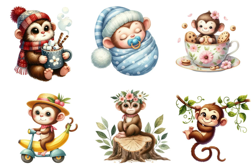 Cute Monkey Clipart Bundle - CraftNest - Digital Crafting and Art