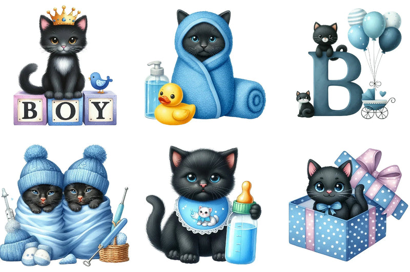 Black Cat Nursery Baby Boy Clipart Bundle - CraftNest - Digital Crafting and Art