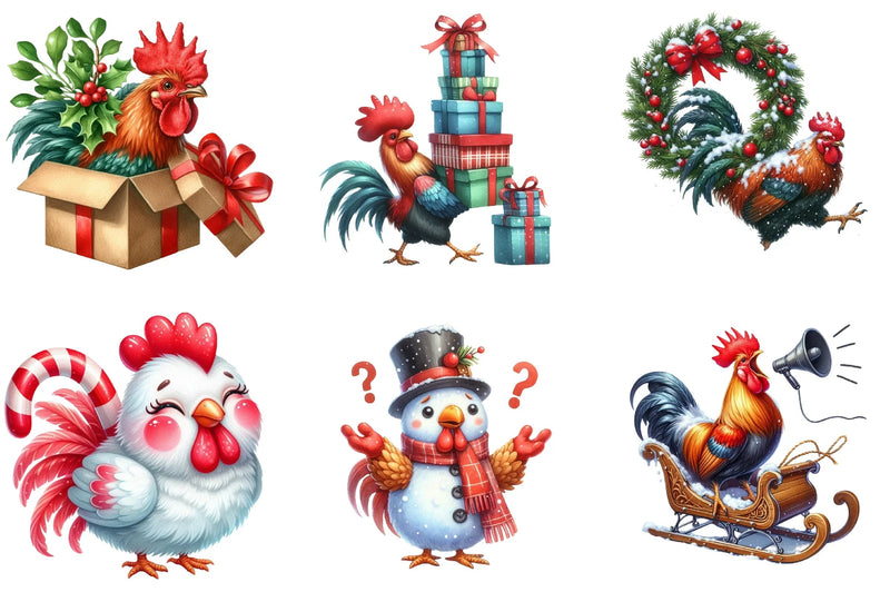 Christmas Funny Rooster Clipart Bundle - CraftNest - Digital Crafting and Art