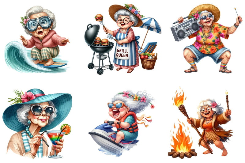 Funny Summer Old Woman Clipart Bundle - CraftNest - Digital Crafting and Art