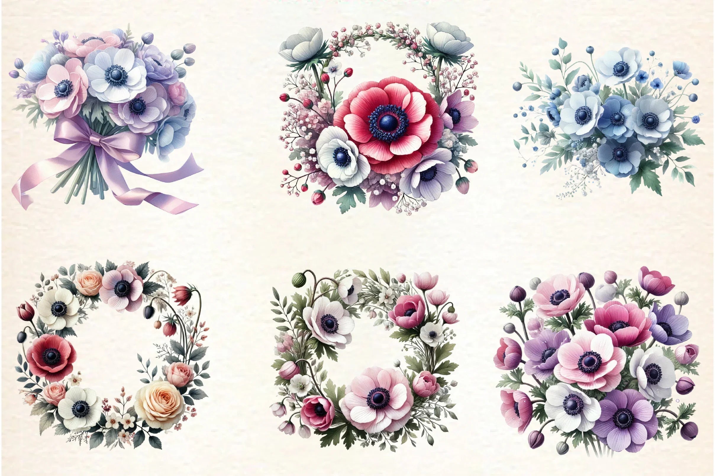 Spring Anemones Floral Clipart Bundle - CraftNest - Digital Crafting and Art