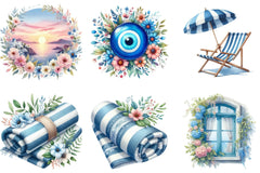 Summer Santorini Vacation Clipart Bundle - CraftNest - Digital Crafting and Art