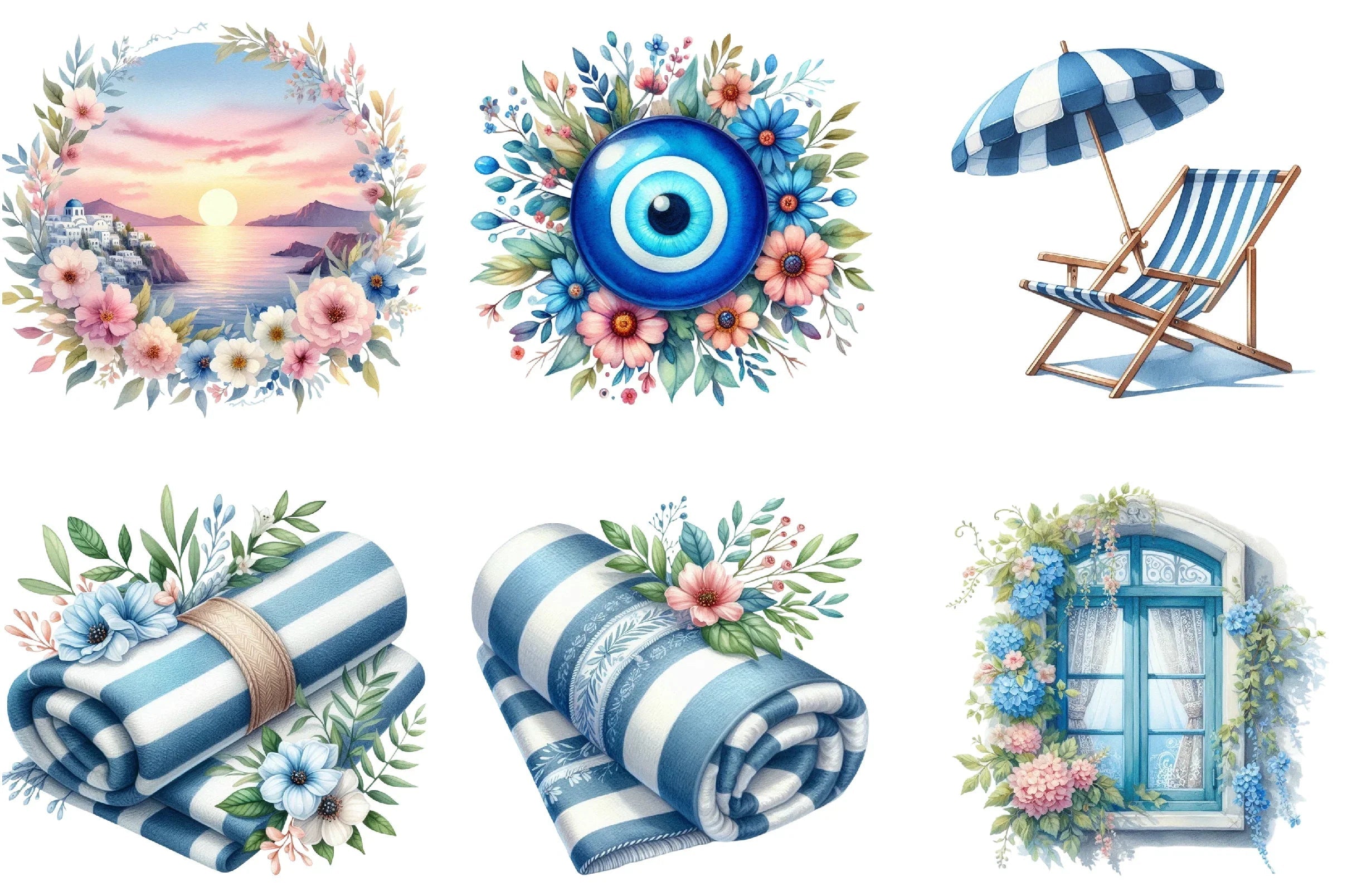 Summer Santorini Vacation Clipart Bundle - CraftNest - Digital Crafting and Art