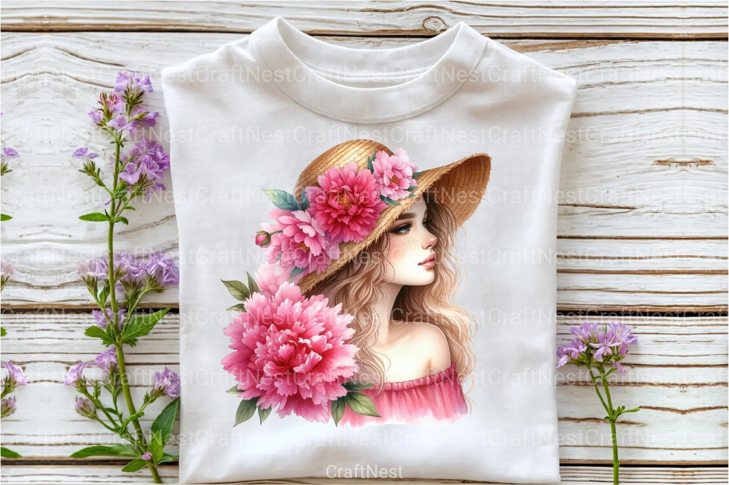 Girl with Peonies Flower Clipart Bundle - CraftNest - Digital Crafting and Art
