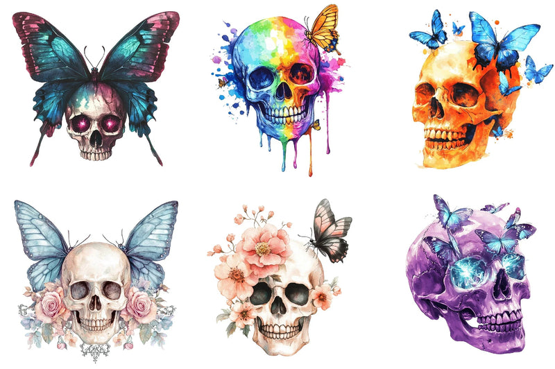Colorful Skull & Butterfly Clipart Bundle - CraftNest - Digital Crafting and Art