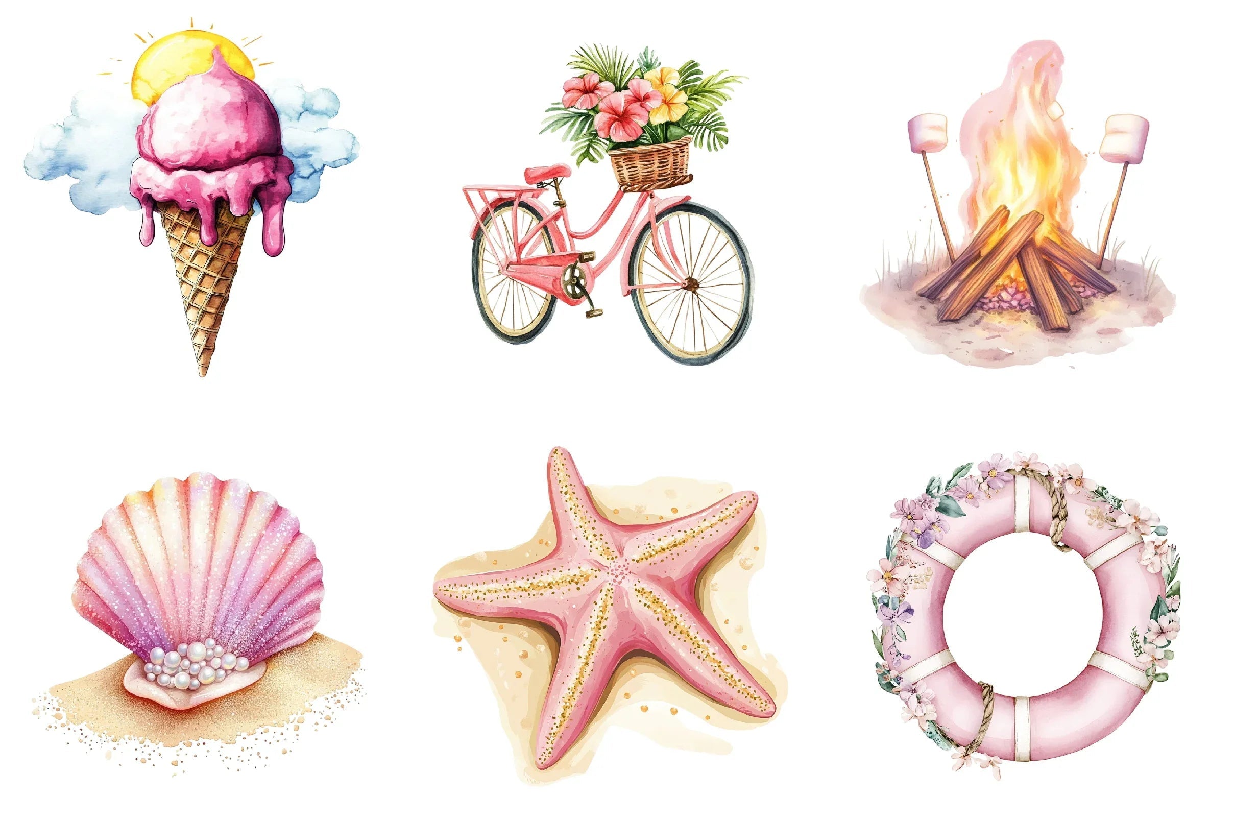 Pink Summer Beach Clipart Bundle - CraftNest - Digital Crafting and Art