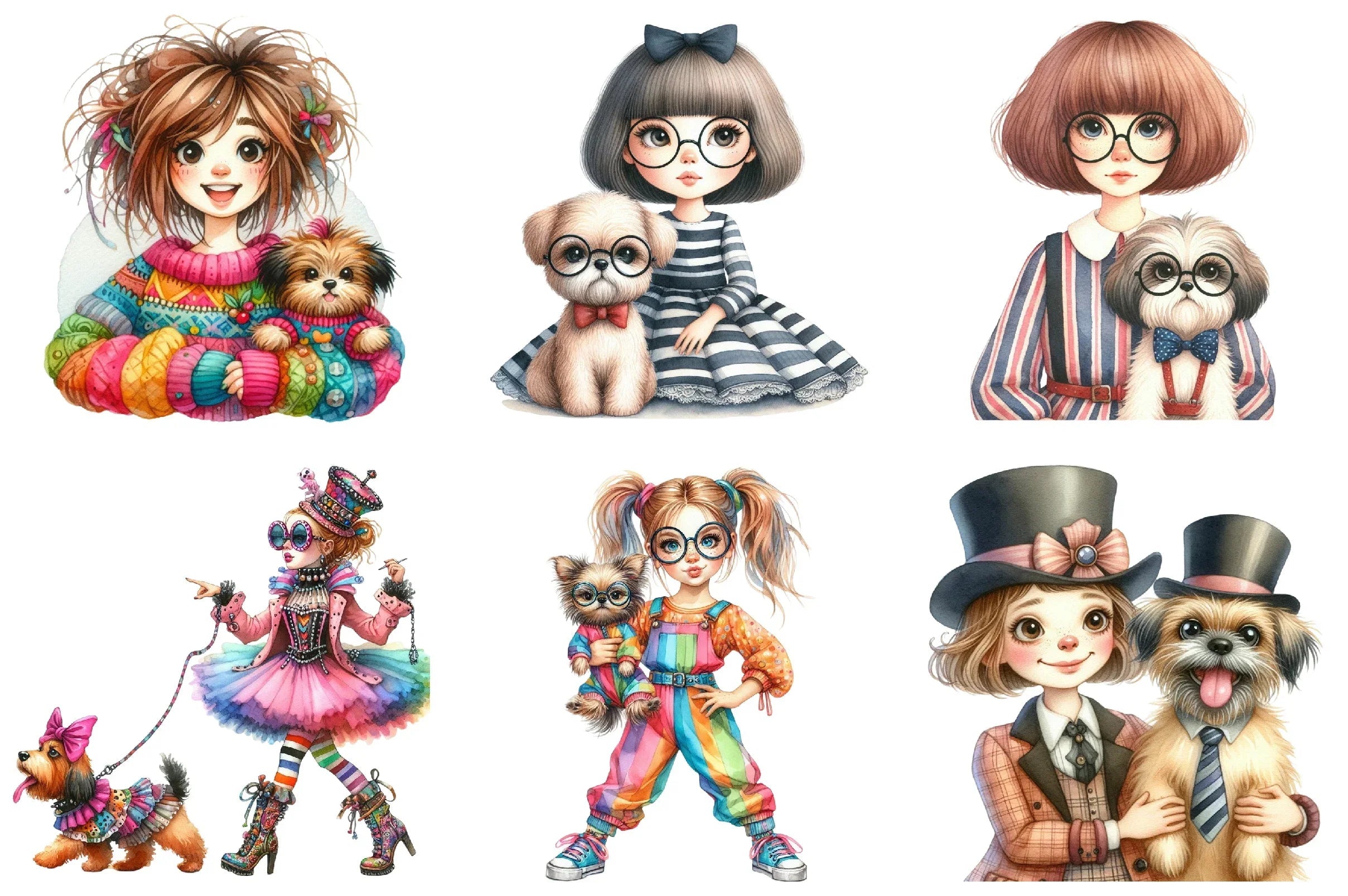 Quirky Girl and Dog Clipart Bundle - CraftNest - Digital Crafting and Art