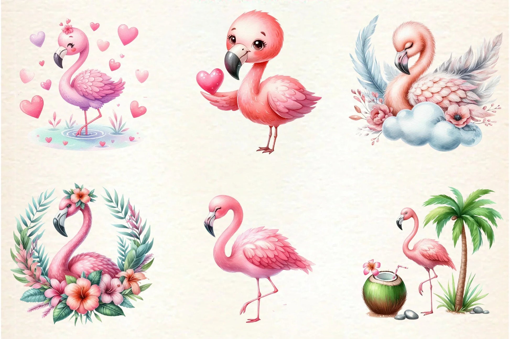 Cute Flamingo Tropical Bird Clipart Bundle - CraftNest - Digital Crafting and Art