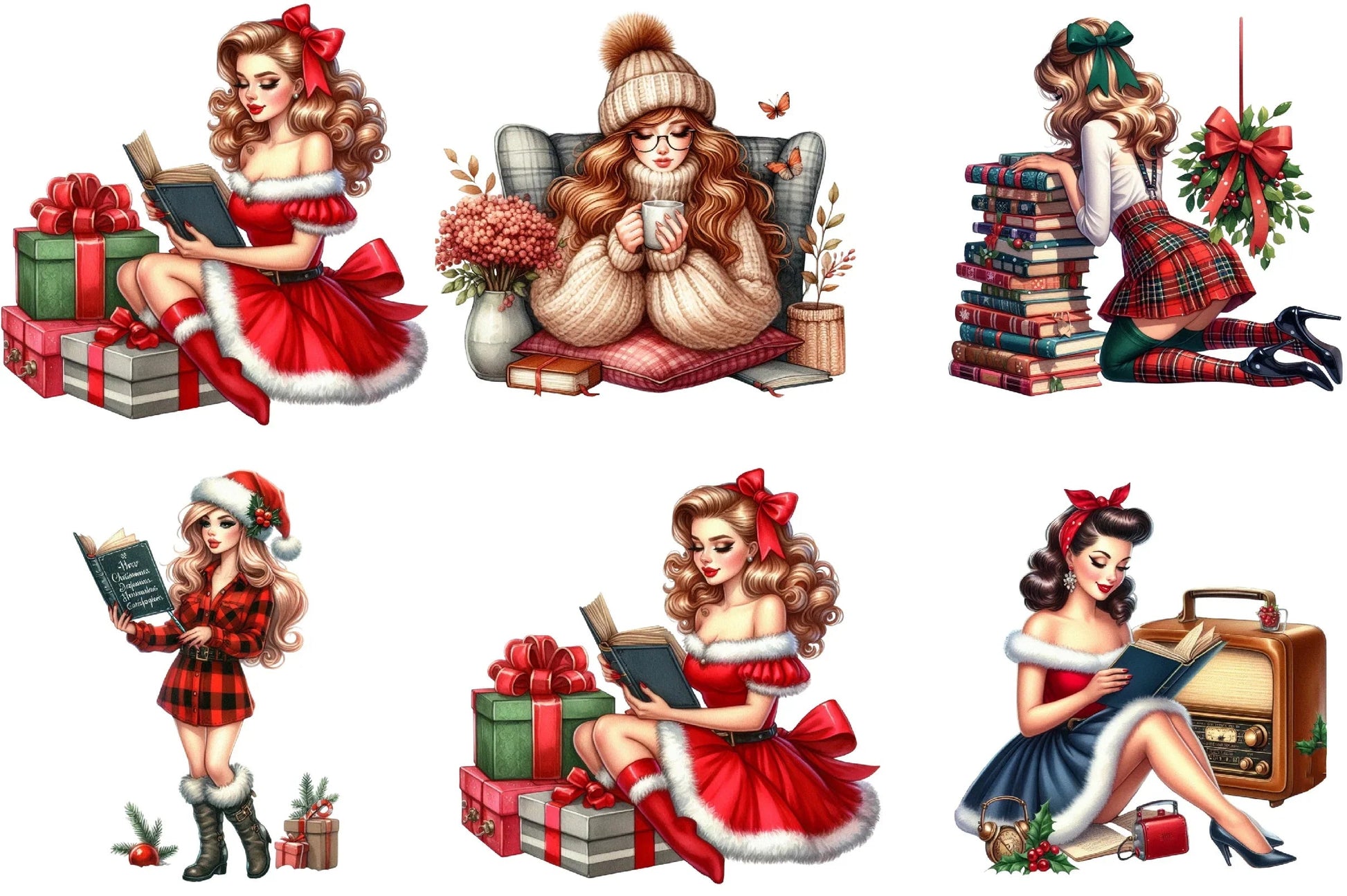 Christmas Pin-Up Girls Clipart Bundle - CraftNest - Digital Crafting and Art
