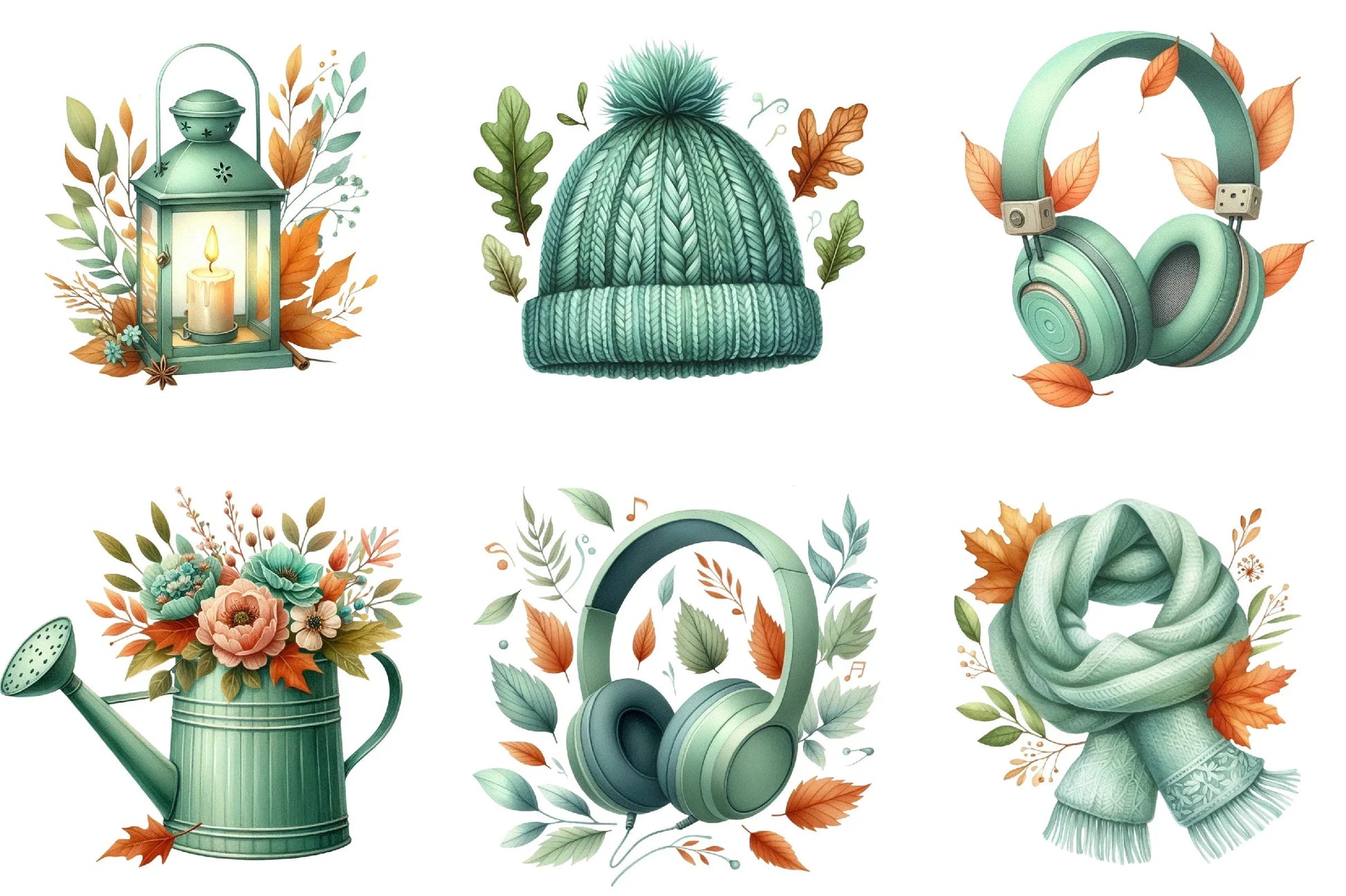 Mint Green Autumn Clipart Bundle - CraftNest - Digital Crafting and Art