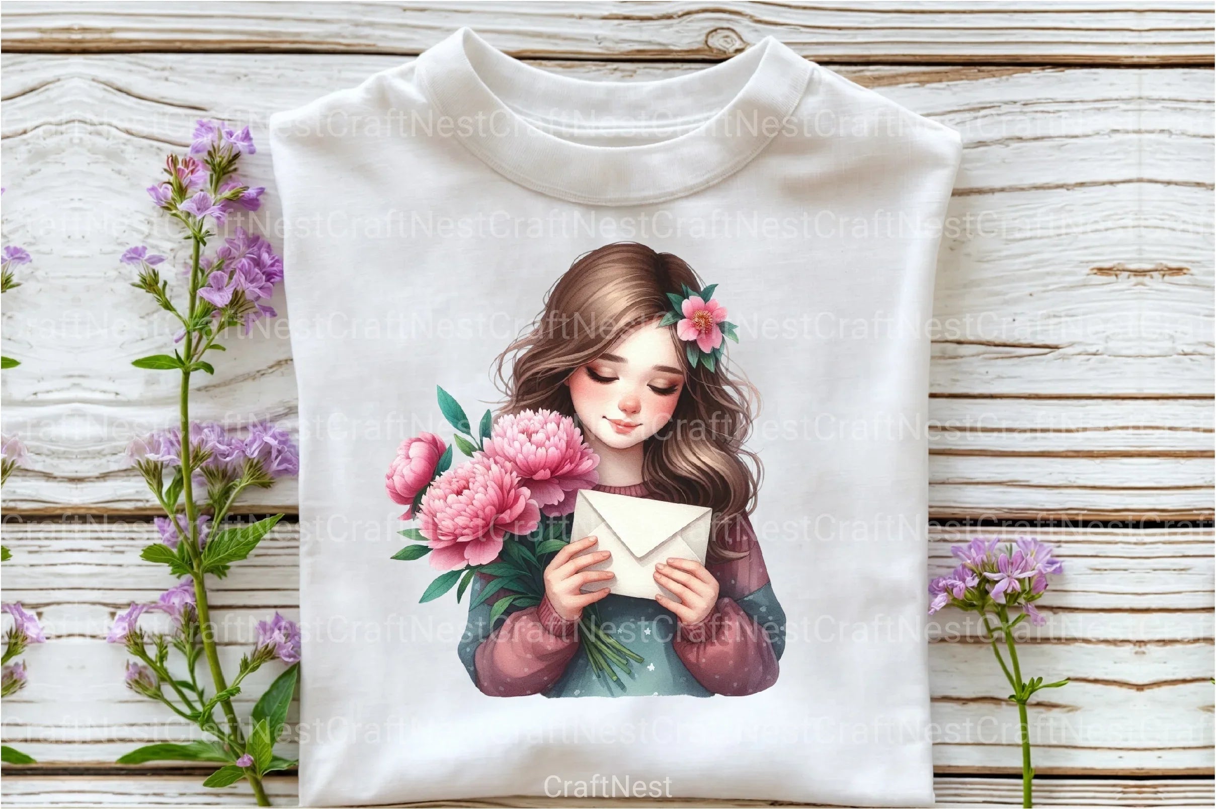 Girl with Peonies Flower Clipart Bundle 5 - CraftNest - Digital Crafting and Art