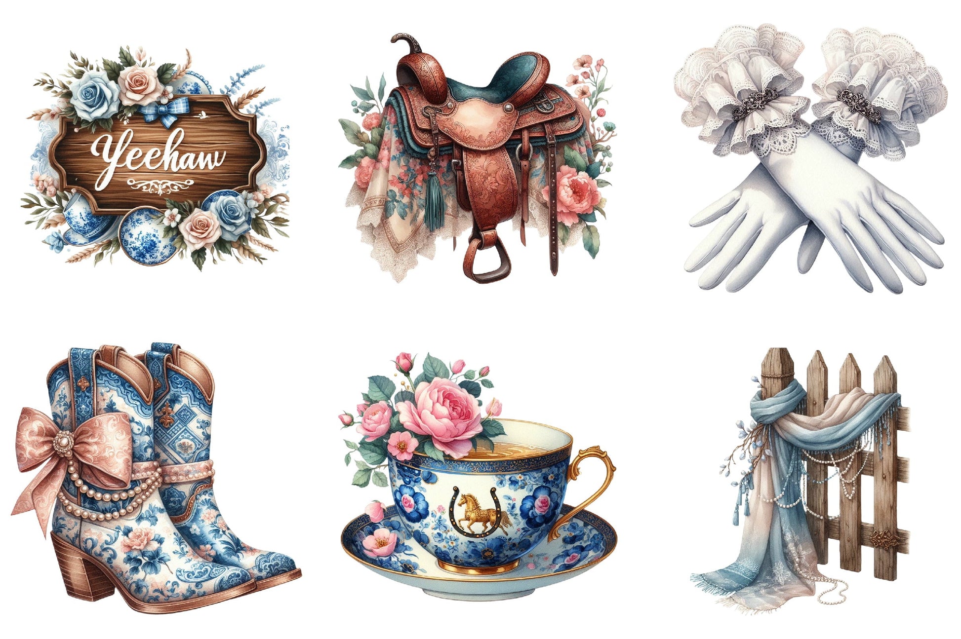 Chinoiserie Cowgirl Coquette Clipart Bundle - CraftNest - Digital Crafting and Art