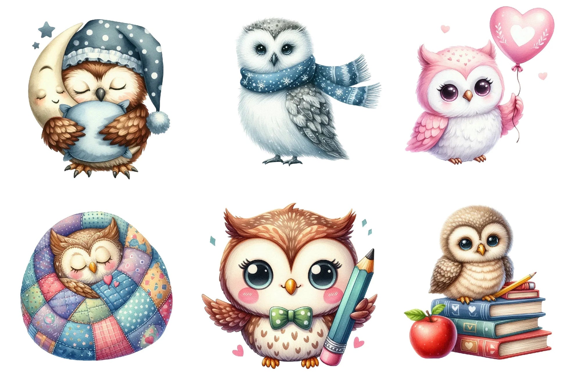 Cute Owl Clipart Bundle - CraftNest - Digital Crafting and Art