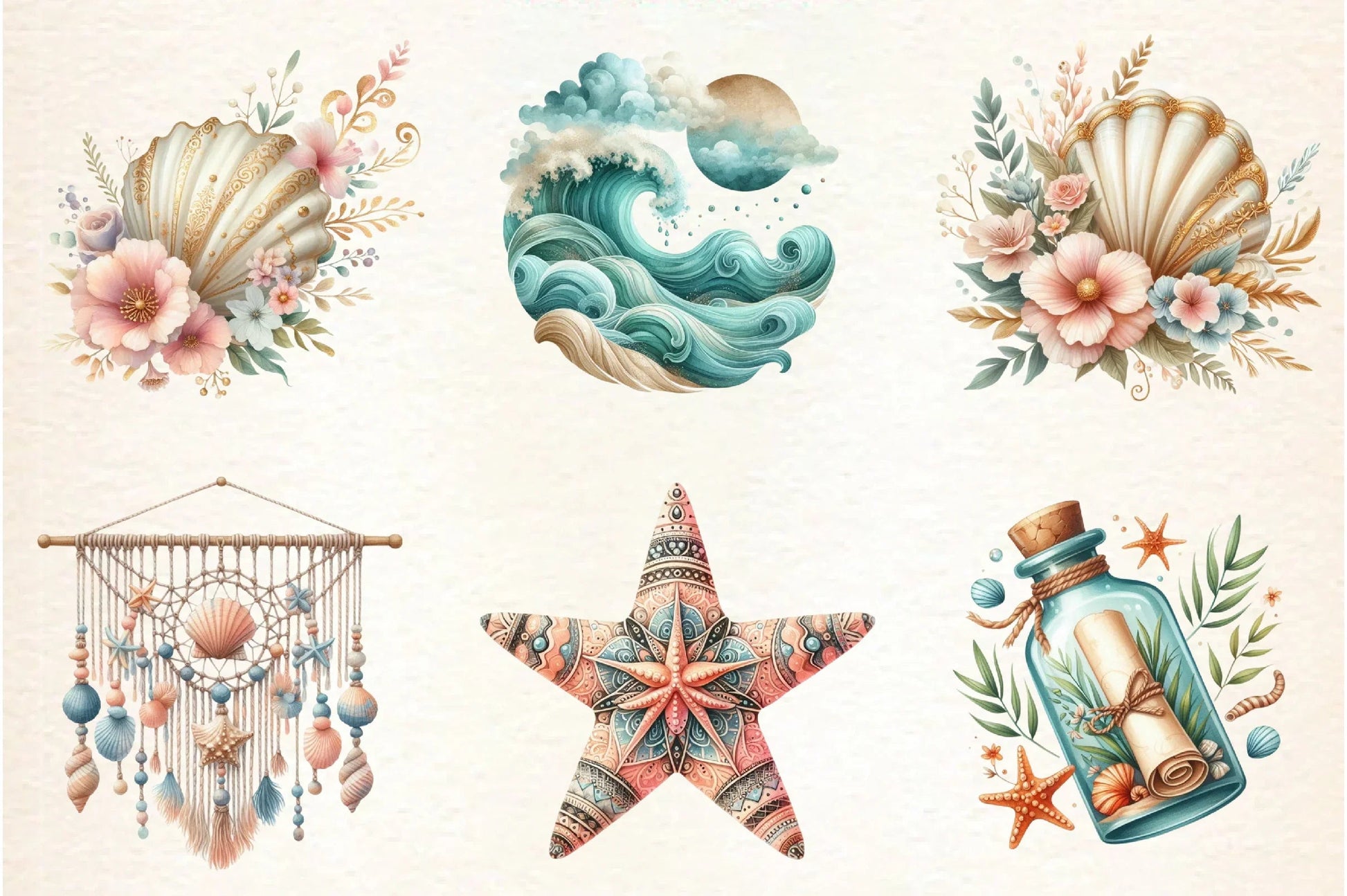 Ocean Boho Summer Clipart Bundle - CraftNest - Digital Crafting and Art