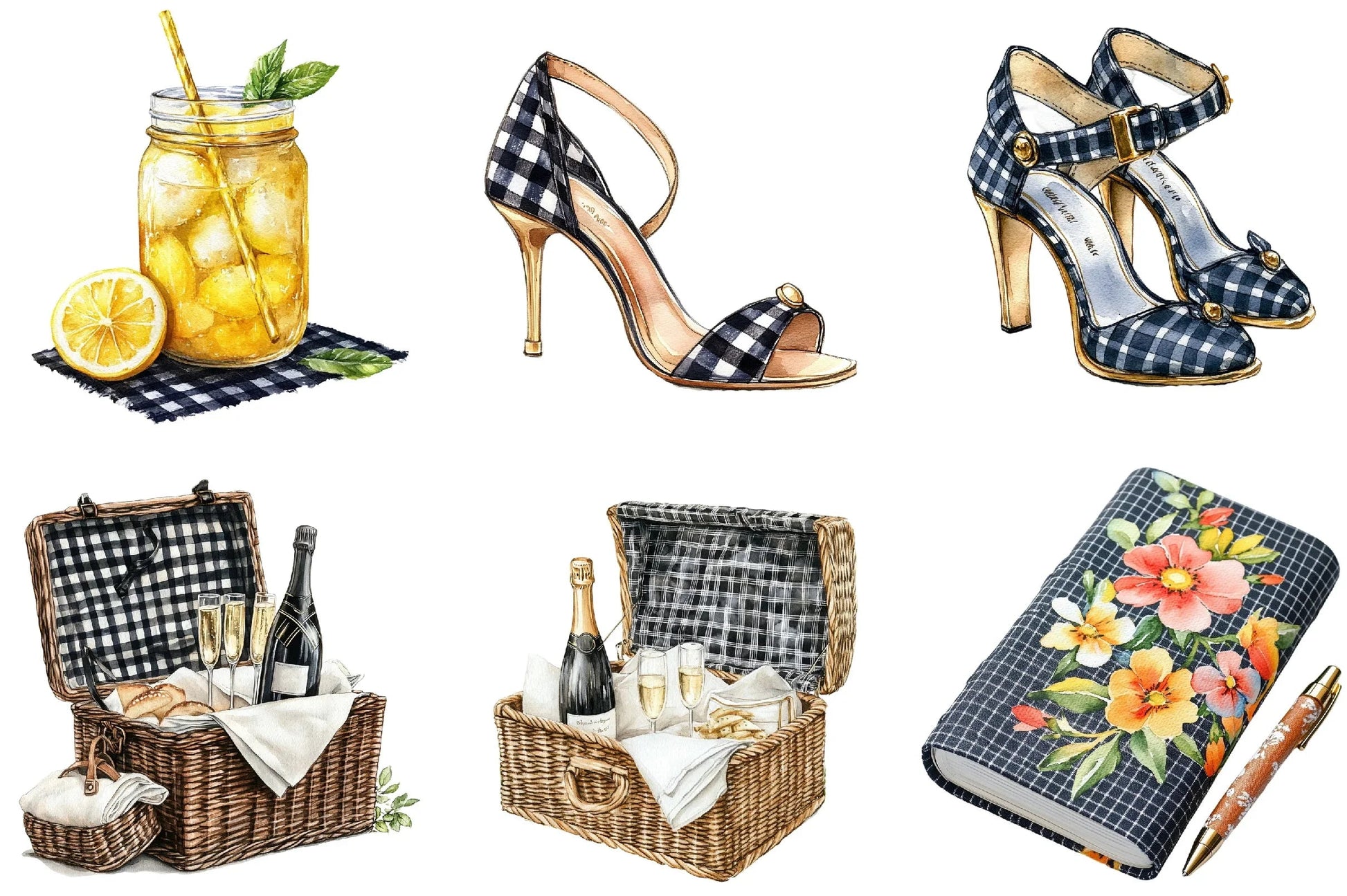 Luxury Black Gingham Summer Clipart Bundle - CraftNest - Digital Crafting and Art