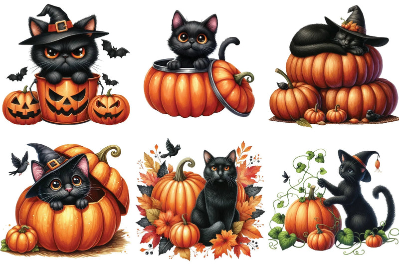 Black Cat and Pumpkin Halloween Clipart Bundle - CraftNest - Digital Crafting and Art