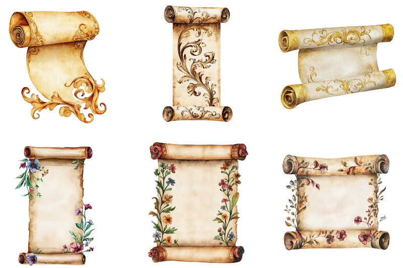 Vintage Medieval Scroll Clipart Bundle - CraftNest - Digital Crafting and Art