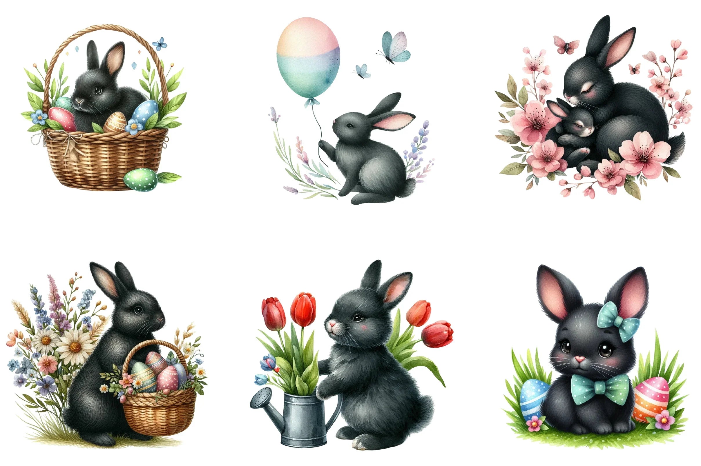 Cute Black Easter Bunny Clipart Bundle - CraftNest - Digital Crafting and Art