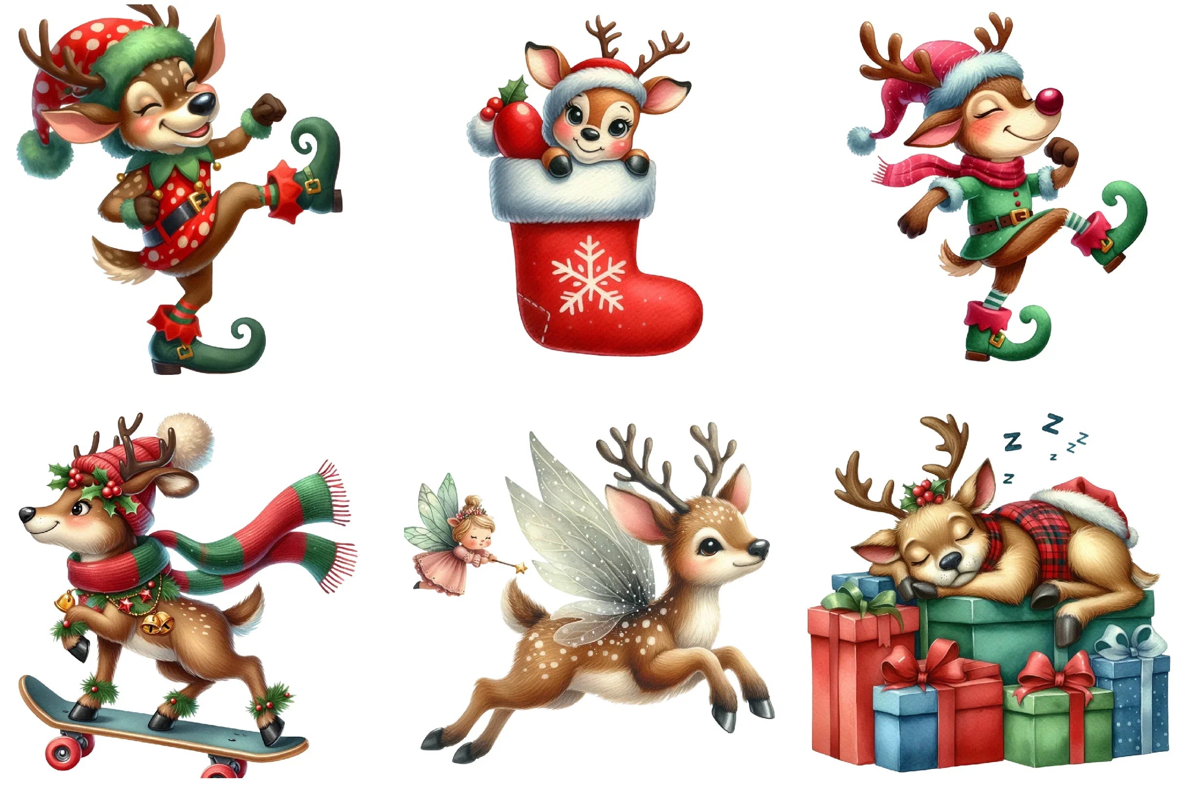 Christmas Funny Reindeer Clipart Bundle - CraftNest - Digital Crafting and Art