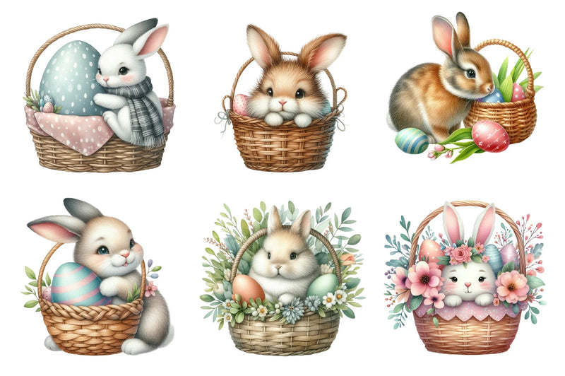 Cute Easter Bunny & Basket Clipart Bundle - CraftNest - Digital Crafting and Art