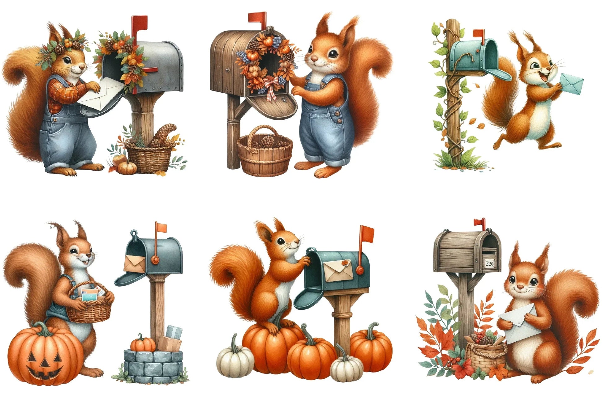 Autumn Squirrel Mailbox Clipart Bundle - CraftNest - Digital Crafting and Art