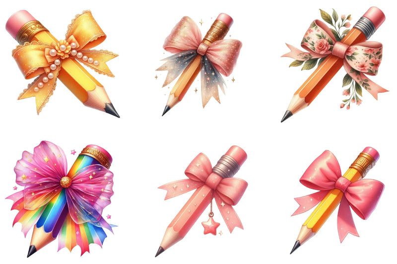 Colorful Coquette Pencil School Clipart Bundle - CraftNest - Digital Crafting and Art