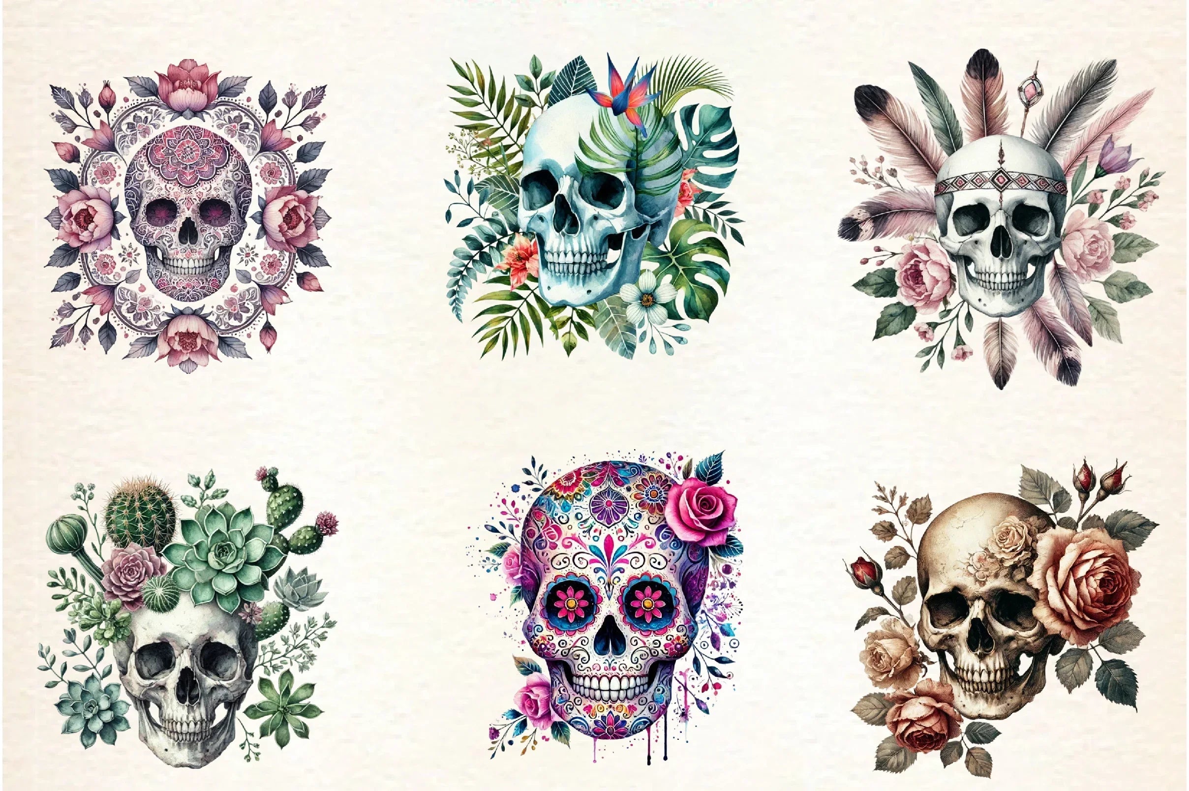 Skull Floral Clipart Bundle - CraftNest - Digital Crafting and Art