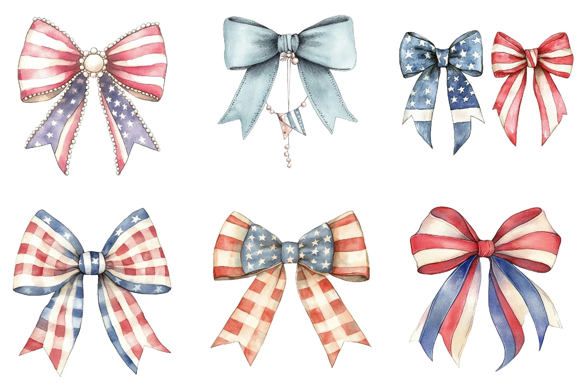 Coquette Bow USA Flag Sticker Clipart Bundle - CraftNest - Digital Crafting and Art