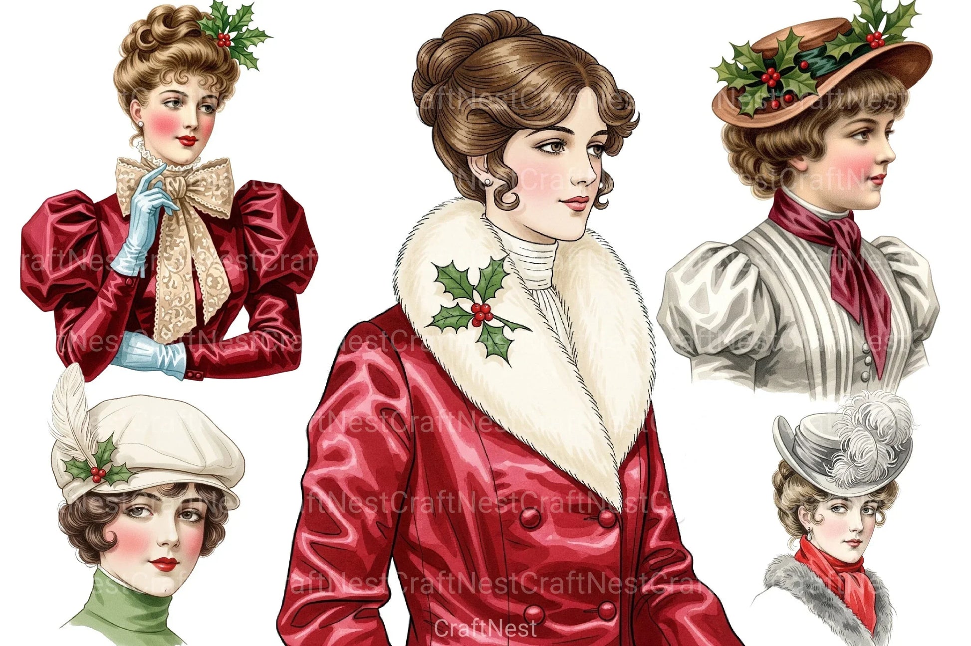 Victorian Christmas Ladies Clipart Bundle - CraftNest - Digital Crafting and Art